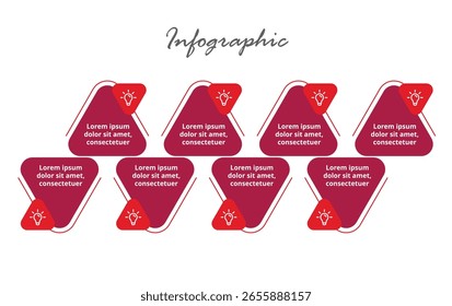 Visual Business Infographic Template in 8 Schritten für Projektzeitplan, Workflow-Strategie, Planungsprozess und Präsentationen.