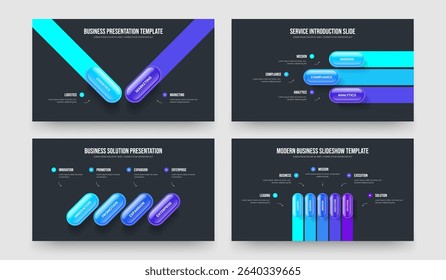 Visual Campaign 2 3 4 5 Step Infographic Slideshow Design Set. Digital Launch Two Three Four Five Element Diagram Frame Template Vector Illustration Collection.