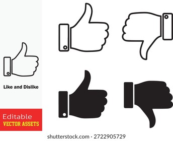 Coleção Visual de Gestos de Mão Contrastantes Representando Positivo e Negativo Feedback Polegar para Cima e para Baixo Contorno e Ícones de Silhueta

Este conjunto gráfico profissional apresenta quatro ícones de gestos de mão distintos projetados para expressar aprovação ou reprovação em um estilo limpo e minimalista. A coleção inclui representações delineadas e silhuetas negras sólidas em preto de gestos como "Thumbs Up" e "Thumbs Down". Meticulosamente arranjada, a fileira de cima mostra arte linear para uma aparência sutil, enquanto a fileira de baixo fornece versões preenchidas impactantes para uma comunicação visual clara. Cada ícone apresenta um manguito de pulso detalhado, adicionando um toque de polimento profissional. Isolados em um plano de fundo transparente, esses ativos vetoriais editáveis de alta qualidade são ideais para interfaces de usuário de site (UI), sistemas de feedback de aplicativos móveis, botões de engajamento de mídias sociais e pesquisas de satisfação do cliente. Seu design versátil garante que eles permaneçam nítidos e reconhecíveis em todas as plataformas digitais e de impressão.

Os principais recursos incluem
Ícones de sentimento contrastante Inclui indicadores positivos (Como) e negativos (Não Gosto) para cobrir todos os cenários de feedback do usuário.

Estilos de design duplo Oferece uma escolha entre contornos de arte em linha elegantes e silhuetas sólidas de alto contraste para máxima flexibilidade de design.

UI moderna ou estética UX Especificamente trabalhada para a interação digital, garantindo ícones intuitivos e universalmente compreendidos.

Qualidade profissional do vetor Arquivo EPS totalmente escalável e editável, permitindo um ajuste sem esforço de cores, espessura de linha e tamanho sem perda de qualidade.