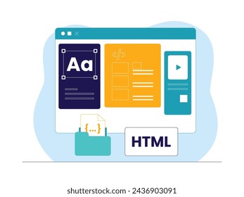 Visual communication design website with web development, vector illustration.