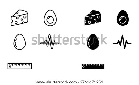 Visual comparison of cheese and egg icons with soundwave representations and rulers