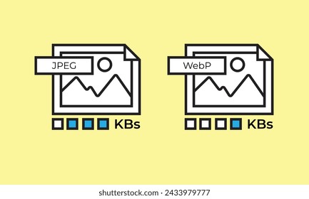 Visual comparison of JPEG and WebP formats highlighting file size