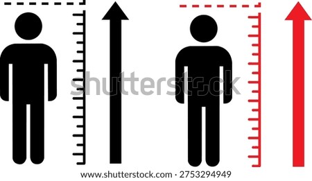 A visual comparison of two human heights shown as silhouettes against measuring scales and directional arrows.