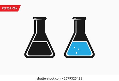A visual comparison of two laboratory flasks. One flask is empty, while the other contains bright blue liquid with visible bubbles, suggesting an experiment or chemical reaction in progress.
