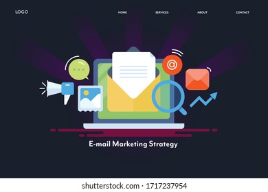 Visual concept of Email marketing, Social media campaign, Email advertising, Newsletter - vector illustration, landing page template