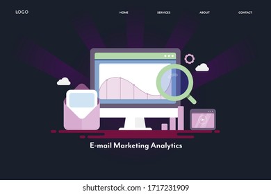 Concepto visual de los datos de marketing, análisis de datos digitales, tecnología de supervisión de datos, gráfico de curva - ilustración vectorial, plantilla de página de inicio