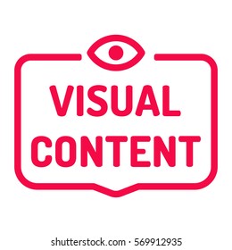 Visual content. Badge with eye icon. Flat vector illustration on white background.