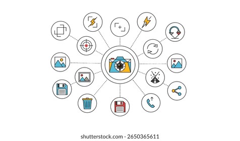 Diagrama de rede de gerenciamento de ativos digitais e ferramentas de criação de conteúdo visual