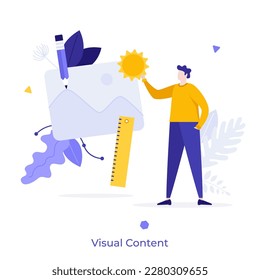 Visual Content flat concept vector illustration. Graphic designer produces artworks. Digital artist cartoon character on white for web design. Creative idea for website, mobile, presentation