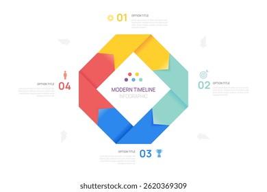 Visual data presentation. Cycle diagram step options. Arrow Pie Chart square infographic template.