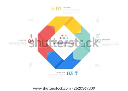 Visual data presentation. Cycle diagram step options. Arrow Pie Chart square infographic template.