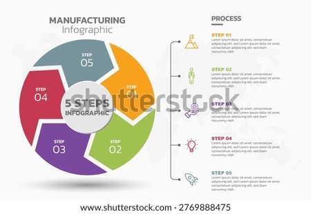 Visual data presentation. Cycle diagram with 5 options. Pie Chart Circle infographic template with 5 steps, options, parts, segments. Business concept. Marketing infographic vector illustration. Editable pie chart with sectors. All in a single layer.