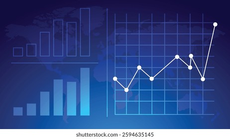 Visual Data Representation with Bar and Line Graphs on Blue Background