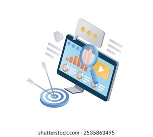 Visual data statistics  marketing of isometric style