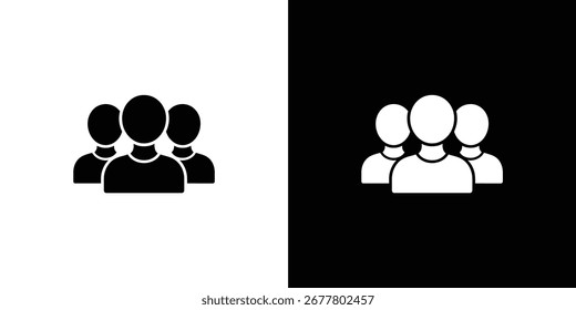 Representación visual de un icono de grupo. La Imagen contiene un conjunto de íconos negros sobre un fondo blanco e íconos blancos sobre un fondo negro. Demostrando versatilidad de uso.