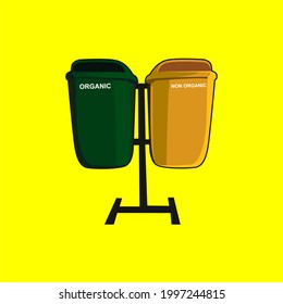 visual design, cartoonization, clipart of two trash cans with different colors and functions