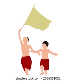 visual design illustration of children running holding the flag