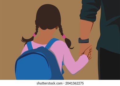 visuelle Design-Illustration eines Vaters, der seinen Sohn zur Schule bringt