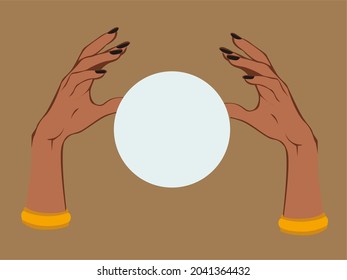 visuelle Design-Illustration eines Wahrsagers unter Verwendung einer Kristallkugel