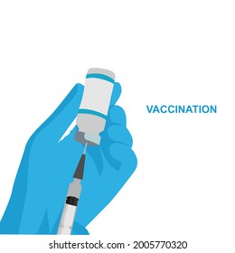 visual design, illustration, hand vector showing the hand of an officer who will inject a vaccine to prevent the covid 19 virus