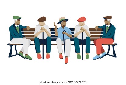 diseño visual, ilustración de algunos ancianos sentados y hablando