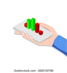 visual design, illustration, vector of a hand showing the movement of a stock rising over a smartphone