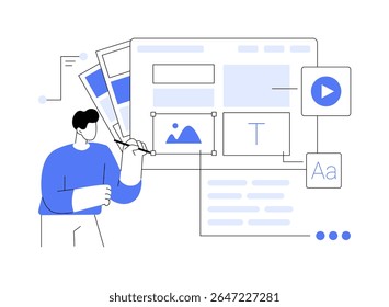 Visual design isolated cartoon vector illustrations. Focused IT company UX designer working with website visual, site development, style guide creation, modern technology vector cartoon.