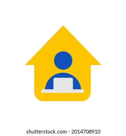 visual design of symbols or icons in the form of an office building. workplace icon. person icon with laptop