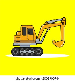 visual design, vector, illustration, clip art of an excavator that is commonly used to work on construction projects