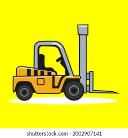 
visual design, vector, illustration, clip art of a heavy equipment Forklift which is commonly used as a means of transport in moving large-capacity goods