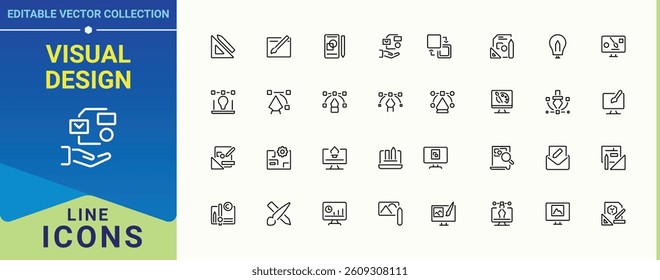 Visual Design vector line icon set. Graphic Design icon. Illustration modern vector illustration. Minimal thin line web icons set. Pixel perfect. Editable stroke.