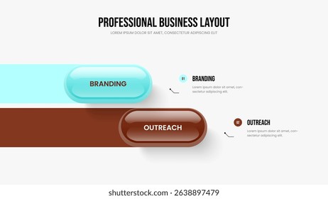 Visual Development Two Option Diagram Frame Design. Modern Growth Slideshow Layout Vector Illustration. Creative Plan 2 Step Infographic Slide Template.