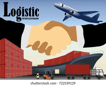 Visual double exposure drawing silhouettes of transportation for industry engineer to work and business concept and sunset background vector illustration,set 4 of 4