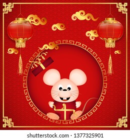 Visual drawing of ad poster to Happy new year or Chinese new year banner with rat character in celebration of red color tone background vector illustration