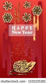 Visual drawing of ad poster to Happy new year or Chinese new year banner with rat.