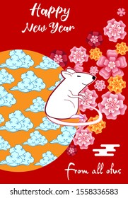 Visual drawing of ad poster to Happy new year or Chinese new year banner with rat.