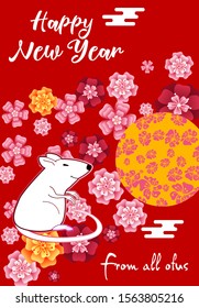 Visual drawing of ad poster to Happy new year or Chinese new year banner with rat.