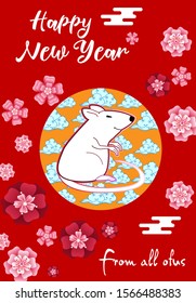 Visual drawing of ad poster to Happy new year or Chinese new year banner with rat.