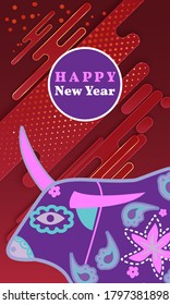 Visual drawing of ad poster to Happy new year or Chinese new year banner with bull.