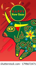 Visual drawing of ad poster to Happy new year or Chinese new year banner with bull.