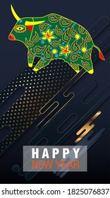 Visual drawing of ad poster to Happy new year or Chinese new year banner with bull.