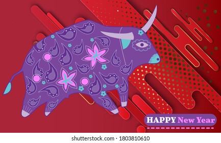 Dibujo visual de afiche publicitario con toro para el año nuevo chino o de Año Nuevo.