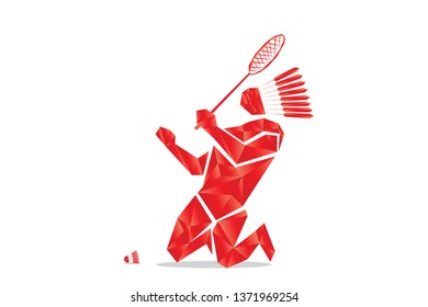 Visual drawing badminton sport at fast of speed on stadium, the winner game, colorful beautiful design style on white background for vector illustration, exercise sport concept