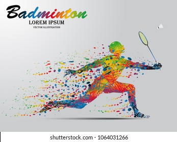 Visual drawing badminton sport and jumper at fast of speed on stadium , colorful beautiful design style on white background for vector illustration, exercise sport concept