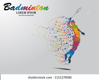 Visual drawing badminton sport and jumper at fast of speed on stadium , colorful beautiful design style on white background for vector illustration, exercise sport concept