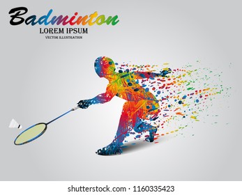 Visual drawing badminton sport and jumper at fast of speed on stadium , colorful beautiful design style on white background for vector illustration, exercise sport concept