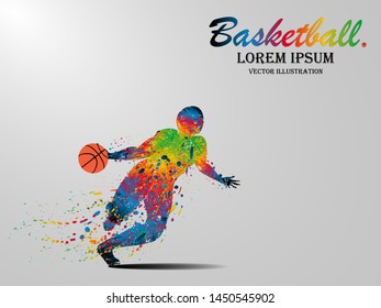 Visual Drawing Basketball Sport And Dribble Dodge At Fast Of Speed On Stadium , Colorful Beautiful Design Style On White Background For Vector Illustration, Exercise Sport Concept - Vector