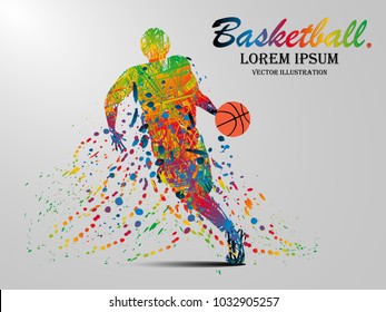 Visual drawing basketball sport and jumper at fast of speed on stadium , colorful beautiful design style on white background for vector illustration, exercise sport concept set 2 of 2