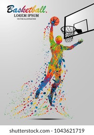 Visual drawing basketball sport and jumper at fast of speed on stadium , colorful beautiful design style on white background for vector illustration, exercise sport concept