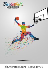 Visual drawing basketball sport and jumper at fast of speed on stadium , colorful beautiful design style on white background for vector illustration, exercise sport concept - Vector